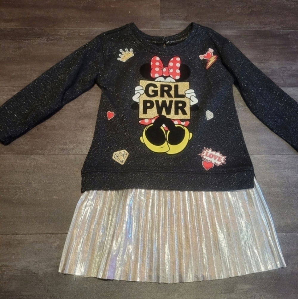 DISNEY Minnie Mouse Dress GRL PWR Long Sleeve Shirt - Black and Gold
